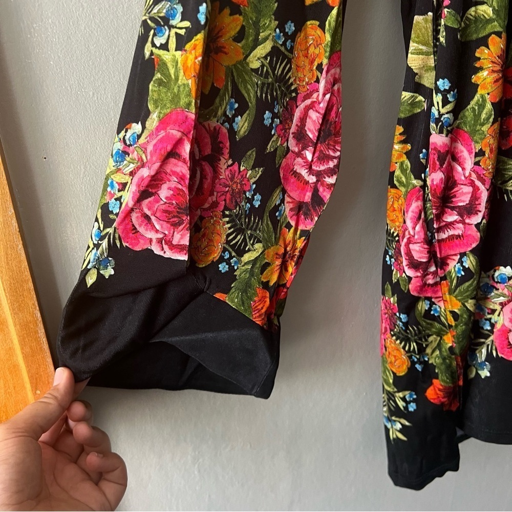 Free People Black Combo Floral 2 Am Mini Dress Open Back Tie Neck Size XS NWT - Picture 2 of 9